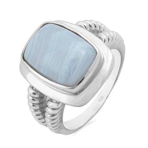 NATURAL BLUE LACE AGATE GEMSTONE RING IN STERLING SILVER
